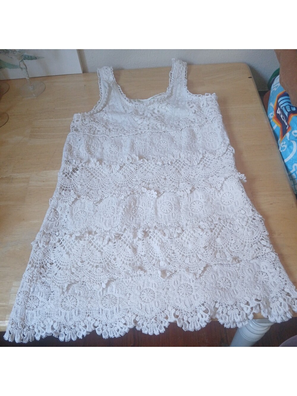 Staring at Stars Dress Womens Small Ivory Crochet Sleeveless Boho Cottagecore